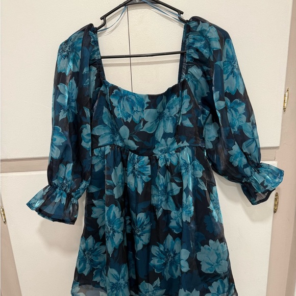 💙 EUC Thirty/Thirty LA Blue Floral Print Empire Waist Babydoll Dress, Med - Picture 4 of 5
